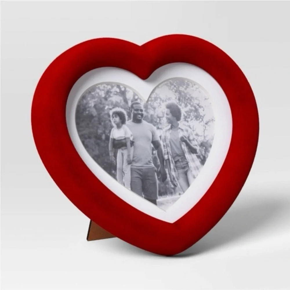 Threshold Red and White Heart-Shaped Matted Fabric Picture Frame